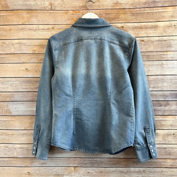 J. Peterman Heavyweight Blue Denim Western Button Down Shirt Size 10 - Picture 2 of 4